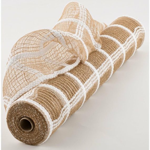 Burlap And Jute Deco Mesh |   21" Magnolia Plaid Mesh: Natural & White Burlap And Jute Deco Mesh Beige,Tan,White