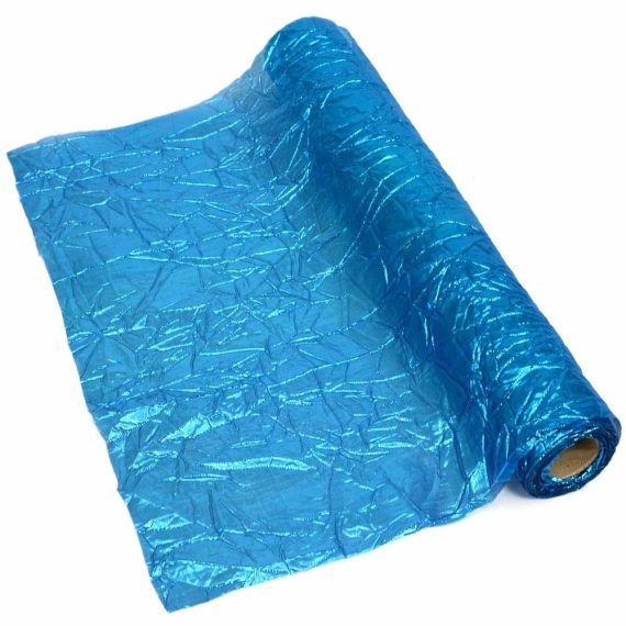 Crushed Metallic |   Crushed Metallic Lamé Fabric Roll: Turquoise Blue Crushed Metallic