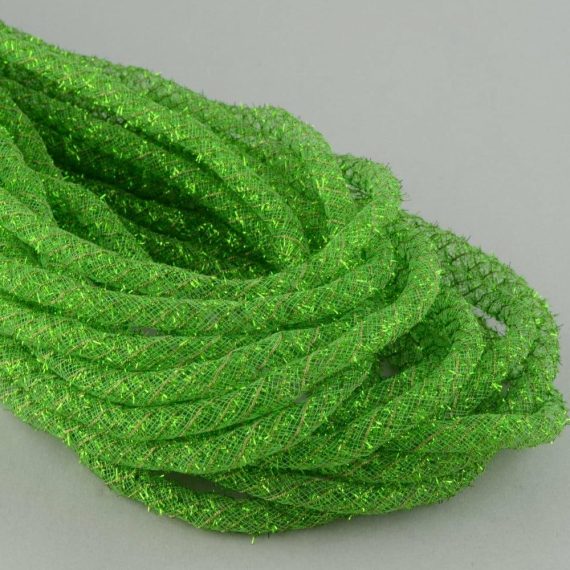 Deco Mesh Ribbon |   Tinsel Flex Tubing Ribbon: Metallic Lime Green (20 Yards) Deco Mesh Ribbon Deco Mesh Ribbon