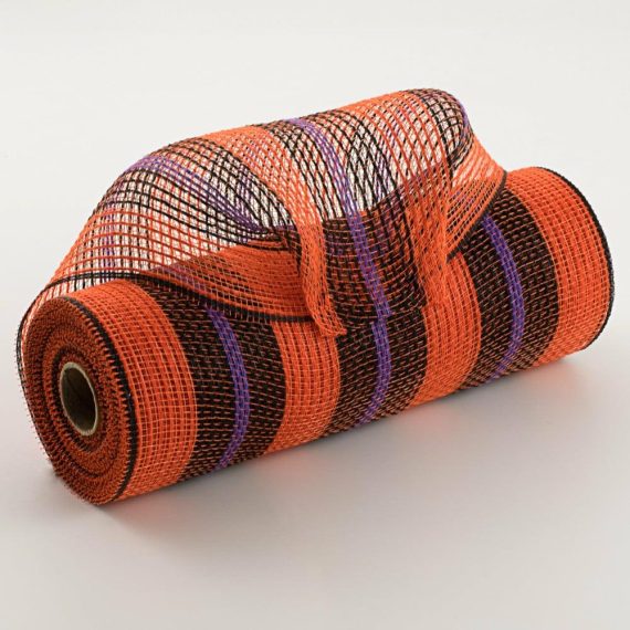 Fabric Mesh |   10" Bold Stripe Fabric Mesh: Orange, Black, Purple Deco Mesh Fabric Mesh