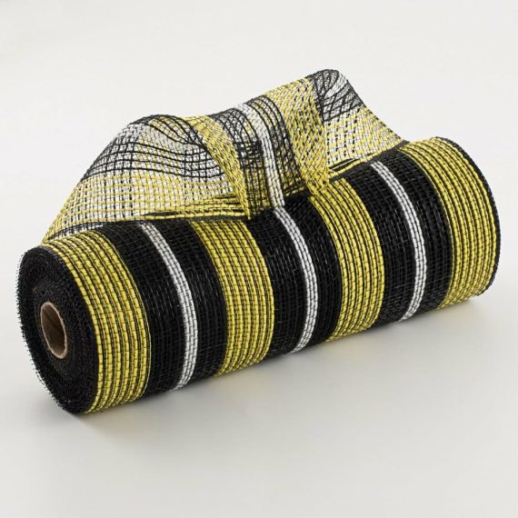 Fabric Mesh |   10" Bold Stripe Fabric Mesh: Yellow, Black, White Deco Mesh Black,Yellow,White