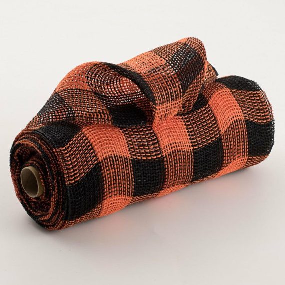 Fabric Mesh |   10" Buffalo Plaid Mesh: Black & Orange Deco Mesh Black,Orange