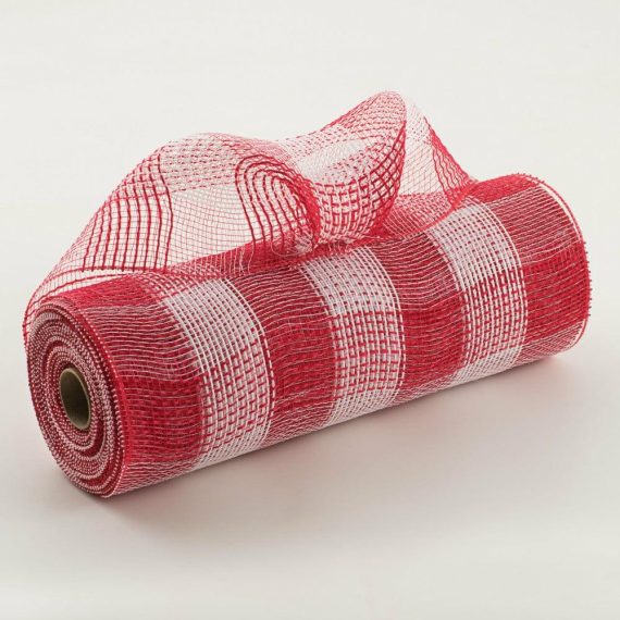 Fabric Mesh |   10" Buffalo Plaid Mesh: Red & White Deco Mesh Fabric Mesh