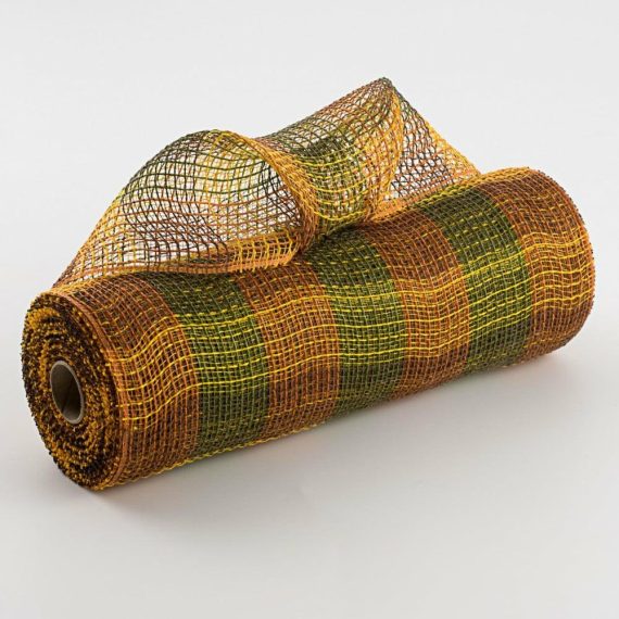 Fabric Mesh |   10" Check Plaid Fabric Mesh: Moss & Orange Deco Mesh Fabric Mesh