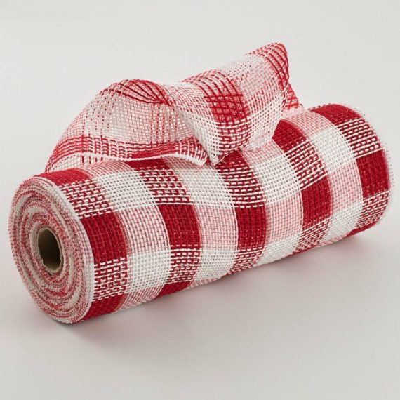 Fabric Mesh |   10" Cotton Check Deco Mesh: Red & White Deco Mesh Fabric Mesh