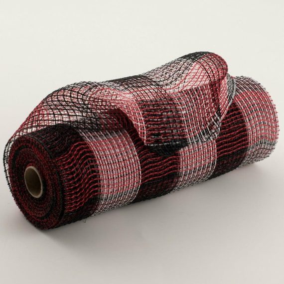 Fabric Mesh |   10" Fabric Mesh: Black, Red, White Plaid Deco Mesh Black,Red,White