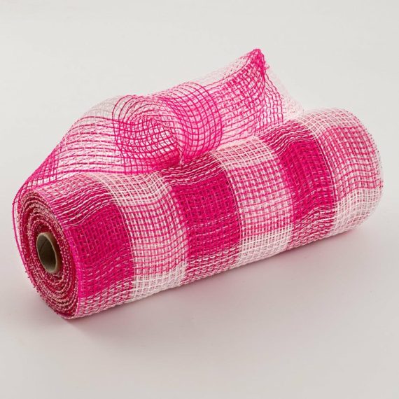 Fabric Mesh |   10" Fabric Mesh: Fuchsia & White Plaid Deco Mesh Fabric Mesh