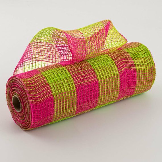 Fabric Mesh |   10" Fabric Mesh: Lime & Fuchsia Plaid Deco Mesh Fabric Mesh