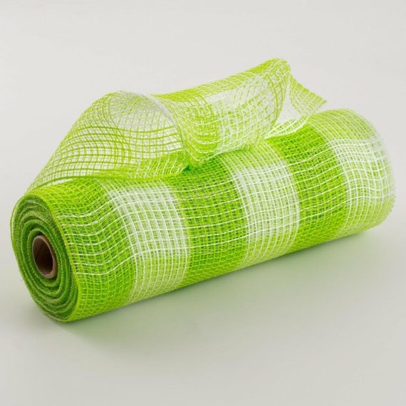 Fabric Mesh |   10" Fabric Mesh: Lime & White Plaid Deco Mesh Fabric Mesh