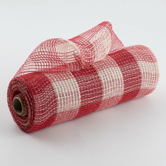 Fabric Mesh |   10" Fabric Mesh: Red & Cream Plaid Deco Mesh Fabric Mesh