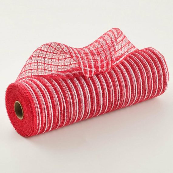 Fabric Mesh |   10" Fabric Mesh With Stripes: Red & White Deco Mesh Fabric Mesh