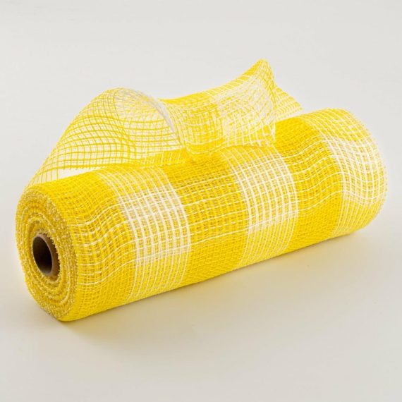 Fabric Mesh |   10" Fabric Mesh: Yellow & White Plaid Deco Mesh Fabric Mesh