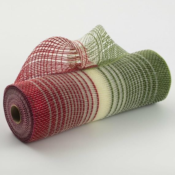 Fabric Mesh |   10" Jute Ombré Deco Mesh: Red, Cream & Moss Deco Mesh Fabric Mesh