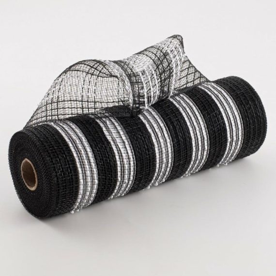 Fabric Mesh |   10" Metallic Stripe Fabric Mesh: Black & White Deco Mesh Black,White