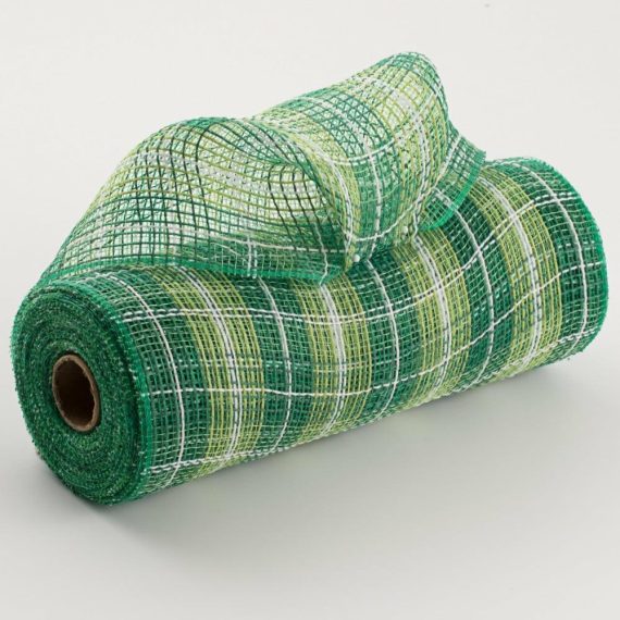 Fabric Mesh |   10" Mini Plaid Mesh: Emerald, Lime, White Deco Mesh Fabric Mesh