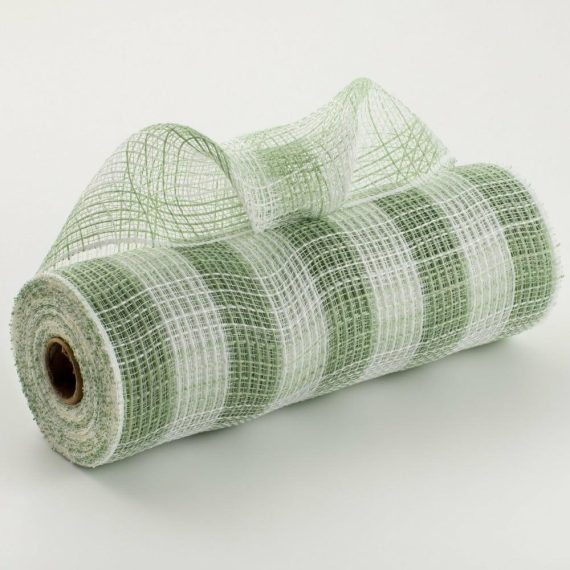 Fabric Mesh |   10" Small Check Fabric Mesh: Sage & White Deco Mesh Fabric Mesh