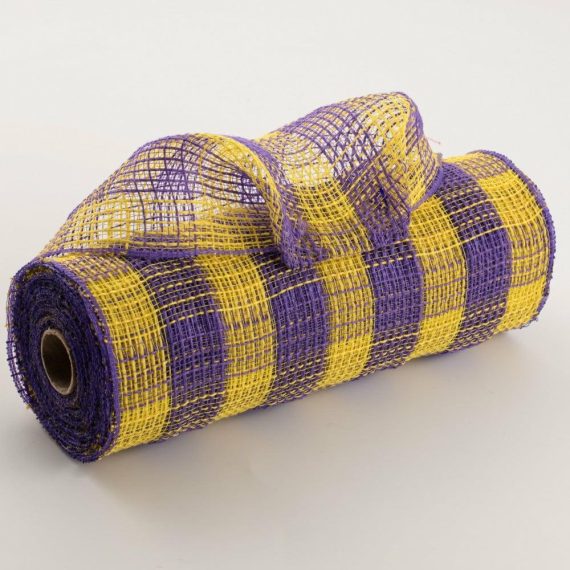 Fabric Mesh |   10" Small Check Fabric Mesh: Yellow & Purple Deco Mesh Fabric Mesh