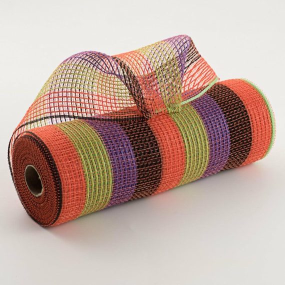 Fabric Mesh |   10" Small Stripe Fabric Mesh: Orange, Black, Fresh Green, Purple Deco Mesh Black,Lime Green,Orange,Purple