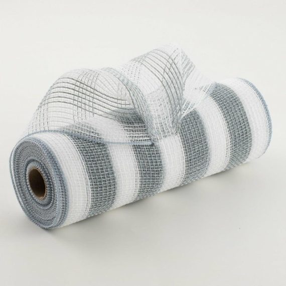 Fabric Mesh |   10" Thin Stripe Fabric Mesh: White & Grey Deco Mesh Fabric Mesh