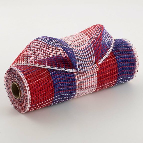 Fabric Mesh |   10" Wide Check Fabric Mesh: Red, White, Blue Deco Mesh Fabric Mesh