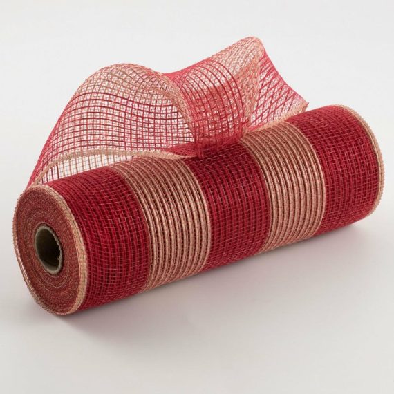 Fabric Mesh |   10" Wide Stripe Fabric Mesh: Red & Natural Deco Mesh Beige,Red,Tan