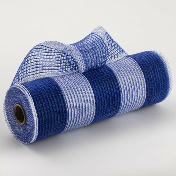 Fabric Mesh |   10" Wide Stripe Fabric Mesh: Royal Blue & White Deco Mesh Blue,White