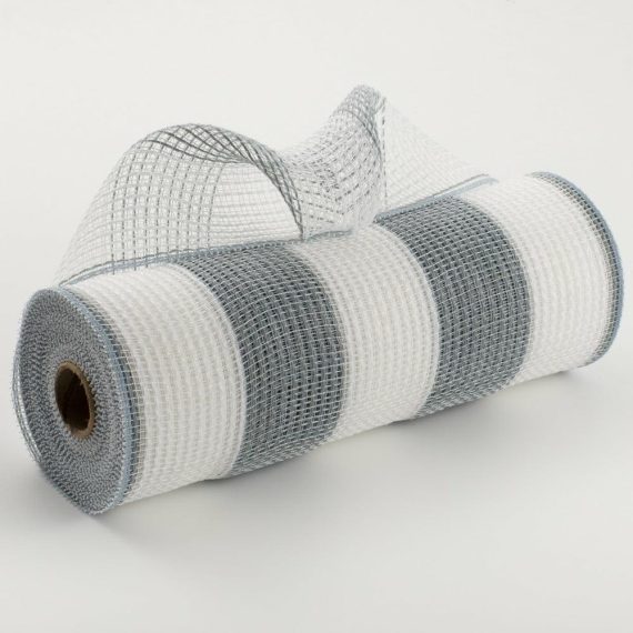 Fabric Mesh |   10" Wide Stripe Fabric Mesh: White & Grey Deco Mesh Fabric Mesh