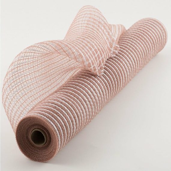 Fabric Mesh |   21" Fabric Stripe Mesh: Blush & White Deco Mesh Fabric Mesh