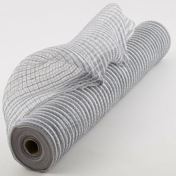 Fabric Mesh |   21" Fabric Stripe Mesh: Grey & White Deco Mesh Fabric Mesh