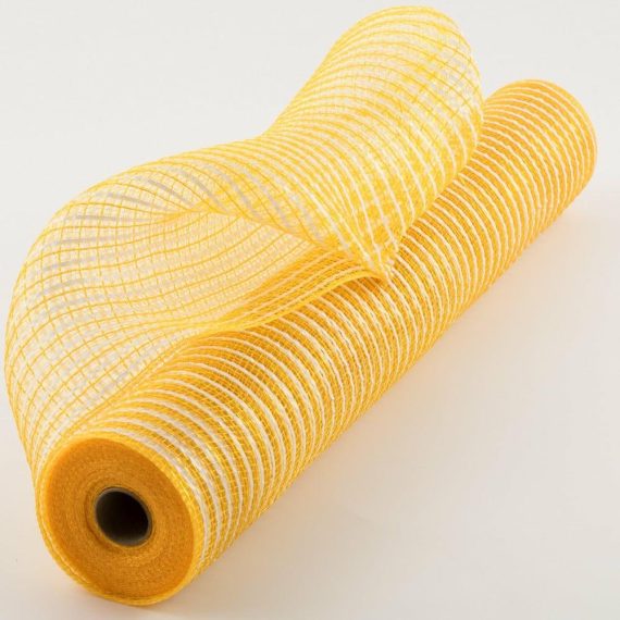 Fabric Mesh |   21" Fabric Stripe Mesh: Sunflower & White Deco Mesh Fabric Mesh