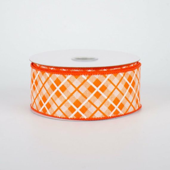 Fabric Ribbon |   1.5" Argyle Plaid Ribbon: Orange (10 Yards) Fabric Ribbon Fabric Ribbon