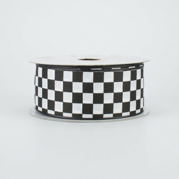 Fabric Ribbon |   1.5" Black And White Check Ribbon (10 Yards) Fabric Ribbon Black & White