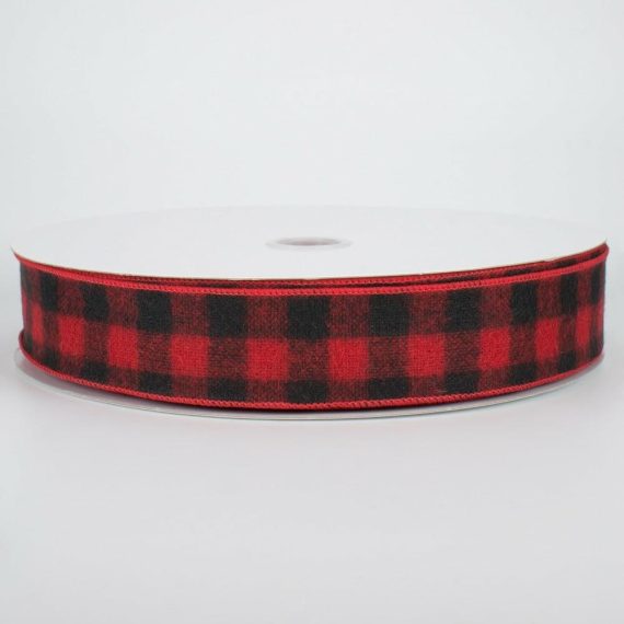 Fabric Ribbon |   1.5" Black & Red Flannel Buffalo Plaid Ribbon (50 Yards) Fabric Ribbon Fabric Ribbon