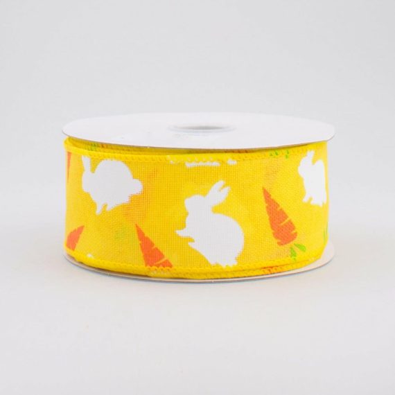 Fabric Ribbon |   1.5" Bunny & Carrots Woven Ribbon: Yellow (10 Yards) Fabric Ribbon Fabric Ribbon