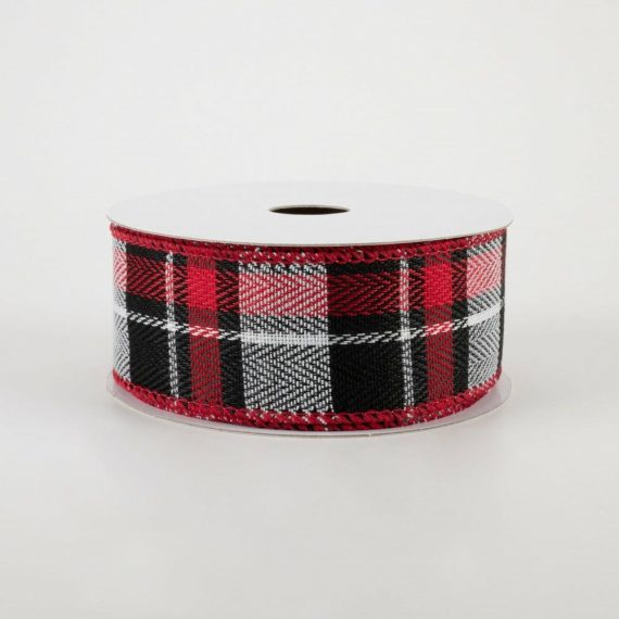 Fabric Ribbon |   1.5" Chesire Plaid Ribbon: Black, Red, White (10 Yards) Fabric Ribbon Black,White,Red