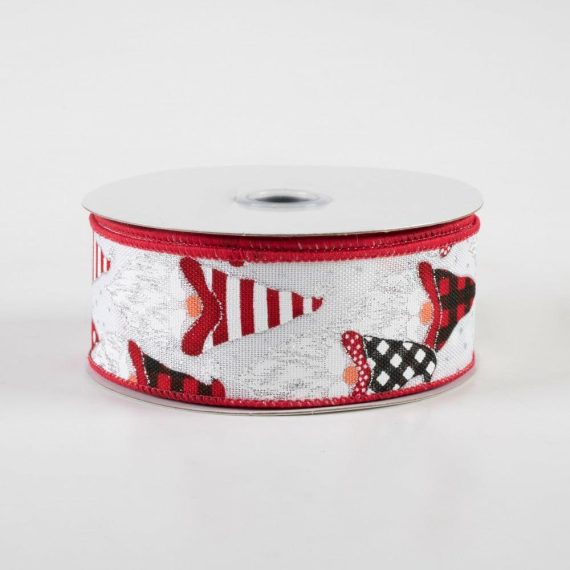 Fabric Ribbon |   1.5" Christmas Gnome Heads Ribbon: White, Red, Black (10 Yards) Fabric Ribbon Black,White,Red