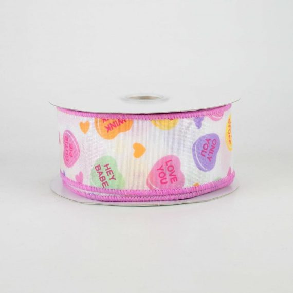 Fabric Ribbon |   1.5" Conversation Candy Hearts Ribbon (10 Yards) Fabric Ribbon Fabric Ribbon