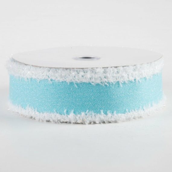 Fabric Ribbon |   1.5" Crystal Shine Fuzzy Edge Ribbon: Light Blue & White (10 Yards) Fabric Ribbon Blue,White