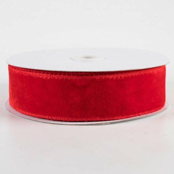 Fabric Ribbon |   1.5" Deluxe Velvet Satin Backing Ribbon: Red (10 Yards) Fabric Ribbon Fabric Ribbon