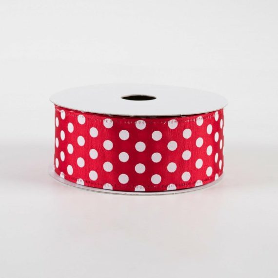 Fabric Ribbon |   1.5" Dots Satin Ribbon: Red & White (10 Yards) Fabric Ribbon Fabric Ribbon