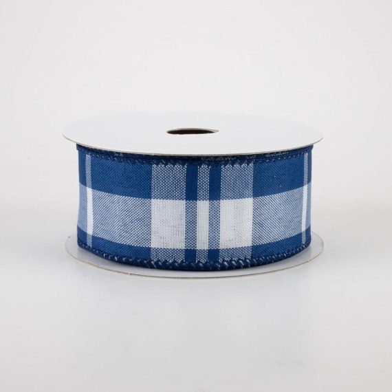 Fabric Ribbon |   1.5" Eday Plaid Ribbon: Blue & White (10 Yards) Fabric Ribbon Blue,White