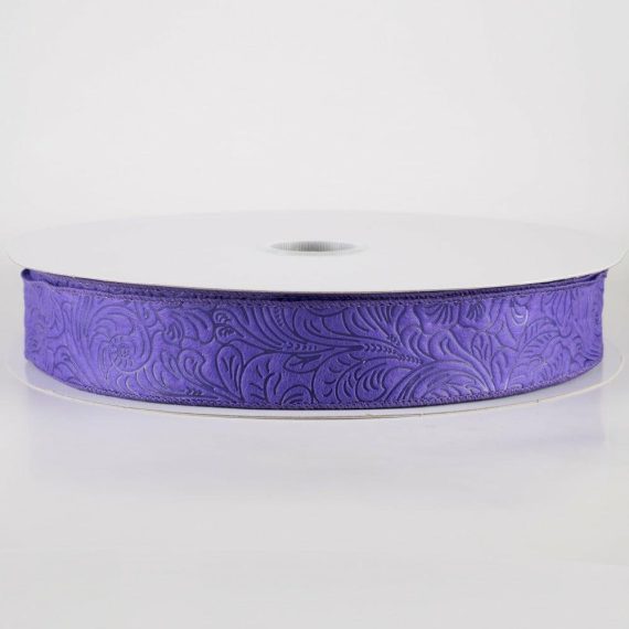 Fabric Ribbon |   1.5" Embossed Flower Breeze Ribbon: Purple (50 Yards) Fabric Ribbon Fabric Ribbon