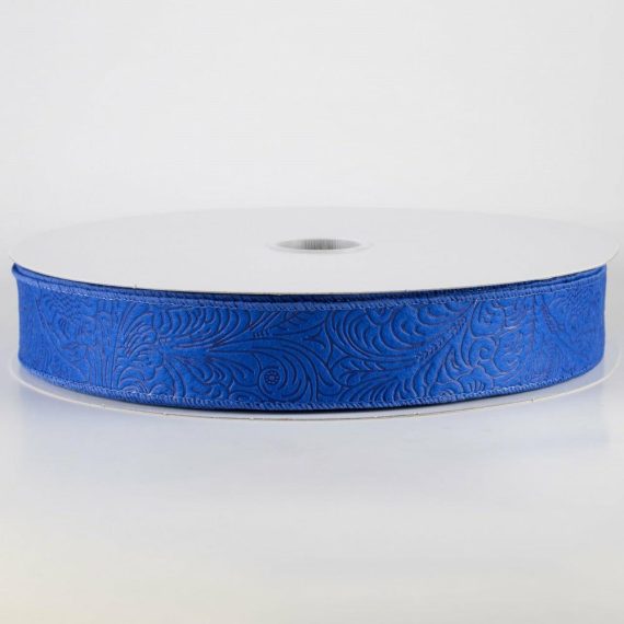 Fabric Ribbon |   1.5" Embossed Flower Breeze Ribbon: Royal Blue (50 Yards) Fabric Ribbon Fabric Ribbon