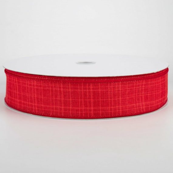 Fabric Ribbon |   1.5" Estelle Textured Linen Ribbon: Red (50 Yards) Fabric Ribbon Fabric Ribbon