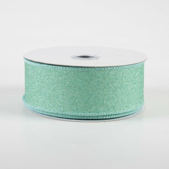 Fabric Ribbon |   1.5" Fine Glitter On Royal Ribbon: Mint (10 Yards) Fabric Ribbon Fabric Ribbon