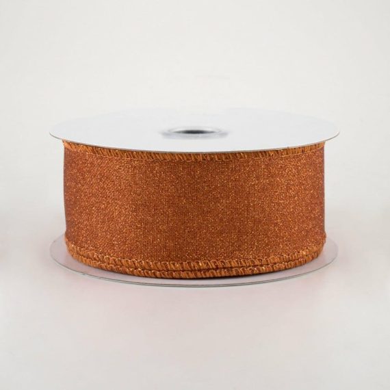 Fabric Ribbon |   1.5" Fine Glitter On Royal Ribbon: Pumpkin Orange (10 Yards) Fabric Ribbon Fabric Ribbon