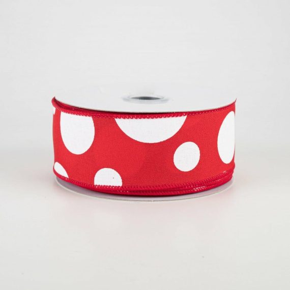 Fabric Ribbon |   1.5" Giant Three Size Polka Dot Ribbon: Red & White (10 Yards) Fabric Ribbon Fabric Ribbon