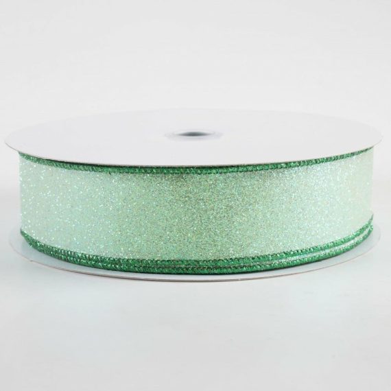 Fabric Ribbon |   1.5" Glitter On Fabric Ribbon: Green (50 Yards) Fabric Ribbon Fabric Ribbon