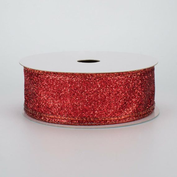 Fabric Ribbon |   1.5" Glitter On Metallic Ribbon: Red (10 Yards) Fabric Ribbon Fabric Ribbon