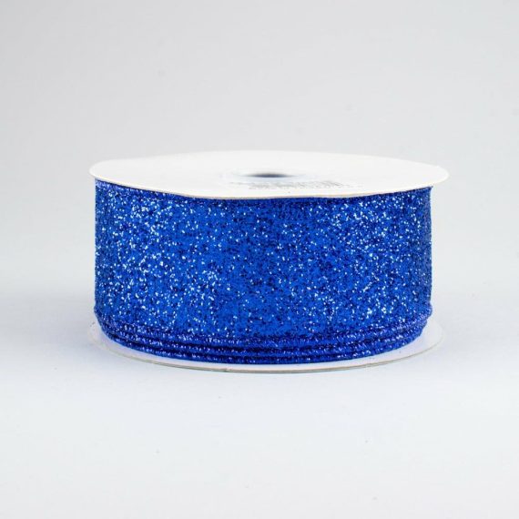 Fabric Ribbon |   1.5" Glitter On Metallic Ribbon: Royal Blue (10 Yards) Fabric Ribbon Fabric Ribbon